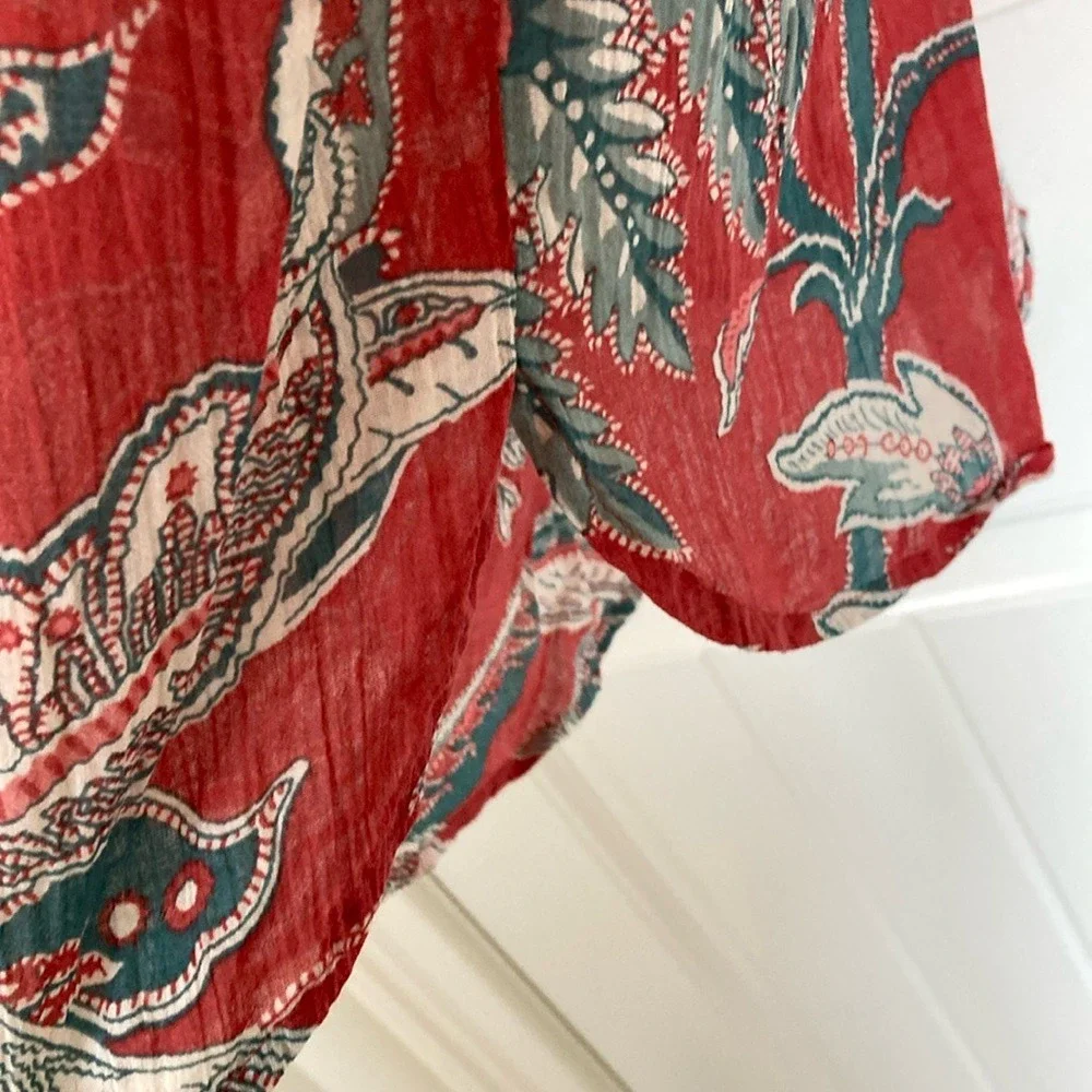 LOFT Women's Floral Cotton Boho Top Size Large Red Teal Lightweight Summer - Picture 6 of 11